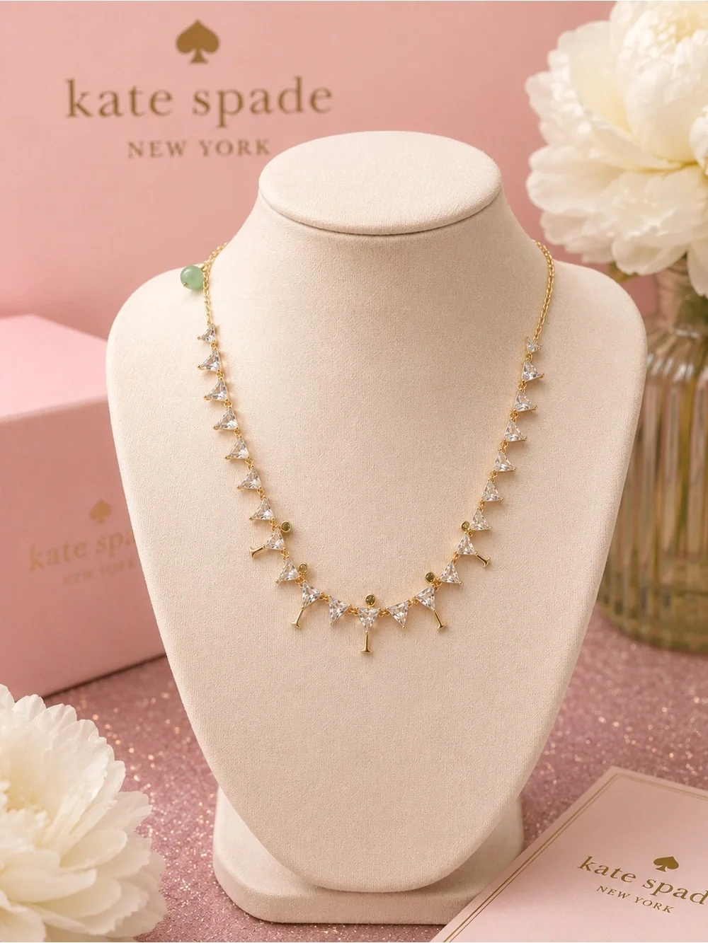 Kate Spade New York Crystal Martini Statement Necklace – Gold Tone